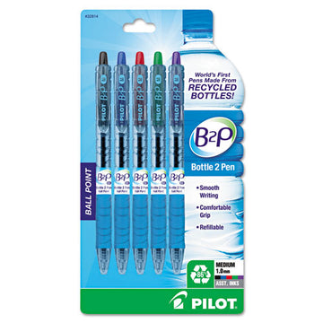 Pilot® B2p Bottle-2-pen Recycled Ballpoint Pen, Retractable, Medium 1 Mm, Assorted Ink Colors, Translucent Blue Barrel, 5-pack freeshipping - TVN Wholesale